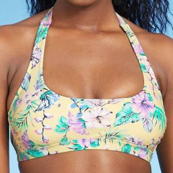 Xhilaration Women's Halter Bralette Tropical Print Bikini Top Yellow Size XS NWT - Picture 1 of 3